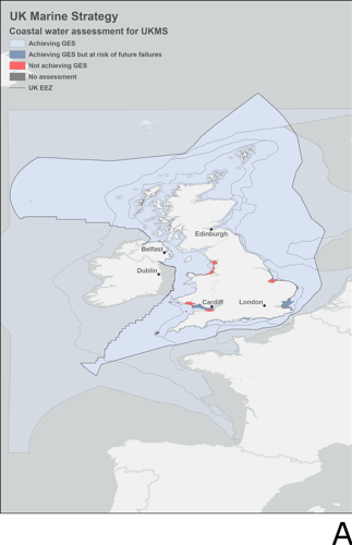 Map of the UK showing river estuary's eutrophication GES Status.