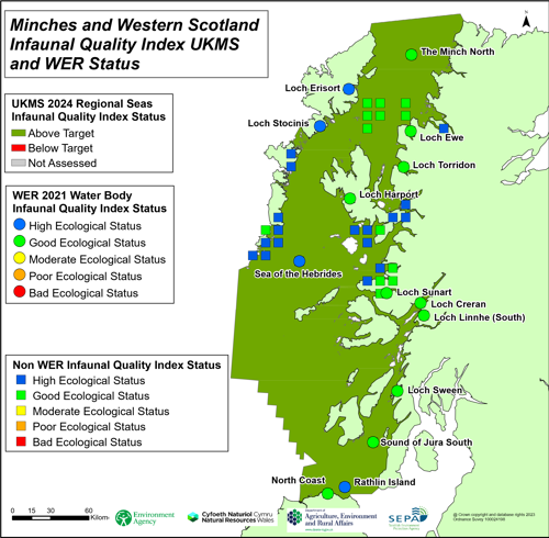 Minches and Western Scotland infaunal quality index UKMS and WER status.