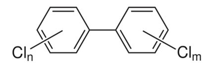 An image of the chemical structure of polychlorinated biphenyls