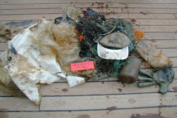 Litter collected on deck of boat
