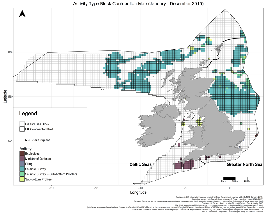 Map of impulsive noise generating activities in UK oil and gas licensing blocks