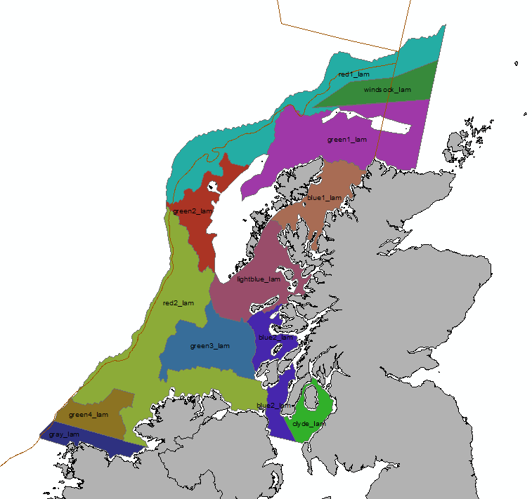Figure 22. West of Scotland sub-divisions used as a basis for CSScoOT4 analyses.