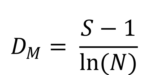 Dm = S - 1 divided by ln(N)