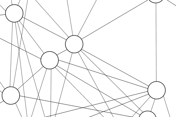Abstract image of nodes connected together in a network.