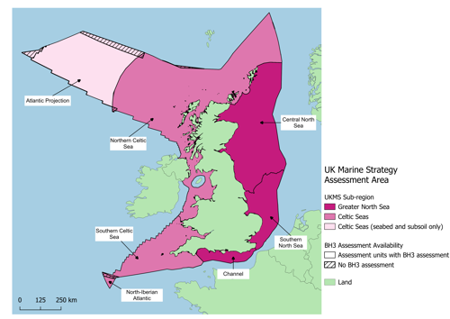 Map of the UK and surrounding seas within the UK's EEZ.