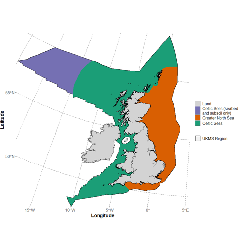 Map of the UK and surrounding seas within the UK EEZ.