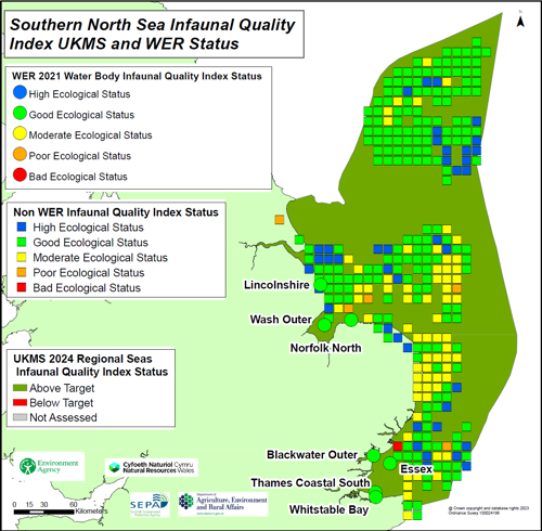 Southern north sea infaunal quality index UKMS and WER status.