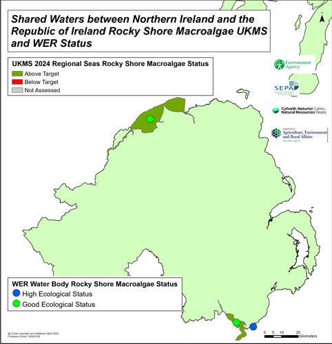 Shared waters between northern Ireland and the republic of Ireland rocky shore macroalgae UKMS and WER status.