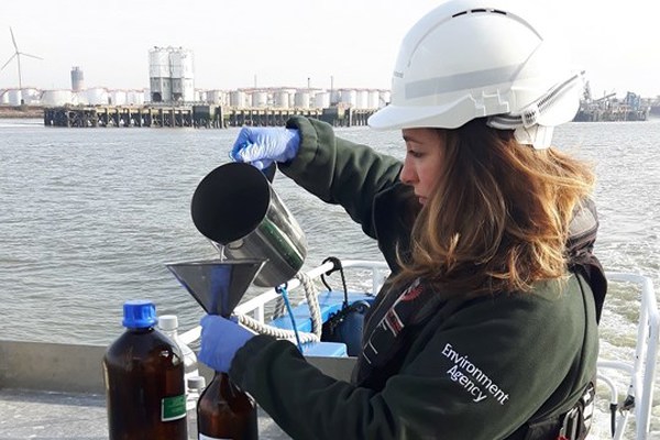 A Water Framework Directive sea water sample being processed