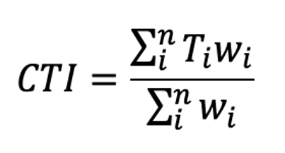 CTI = SUM Ti times Wi between i and n. Divided by Sum wi between i and n.